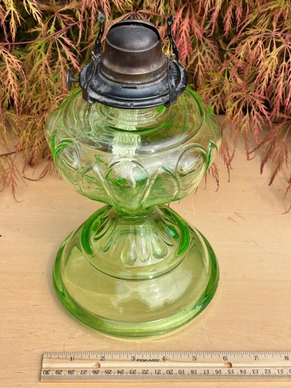 Vintage/Antique Giant Uranium Glass Oil Lamp